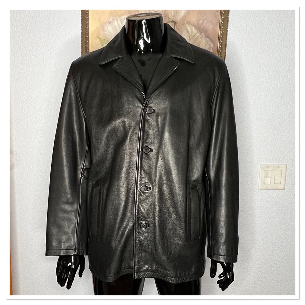 Whet Blu Men’s Heavy Leather Jacket w/Side Pockets Sz XL Black